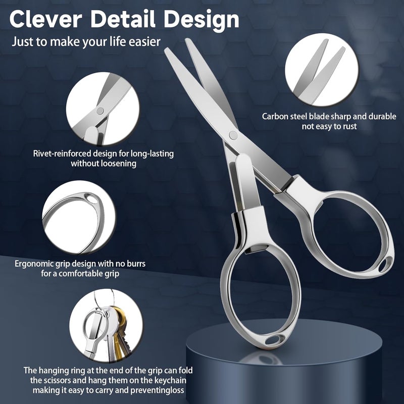 Hapdream 3 Pcs Folding Stainless Steel Portable Mini Badge Scissors with 3 Keychains, Safety Foldable Pocket Travel Small Scissors All Purpose for Nurse Accessories, Travel, Office, Craft, Sewing, Home(Silver) - Image 2